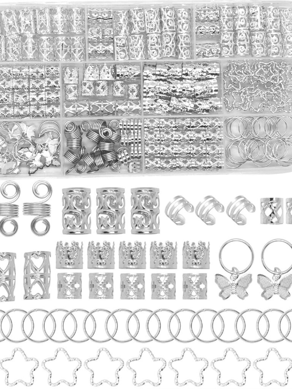 200 Pcs Hair Jewelry for Braids Accessories Loc Jewelry for Hair Dreadlock, Sliv